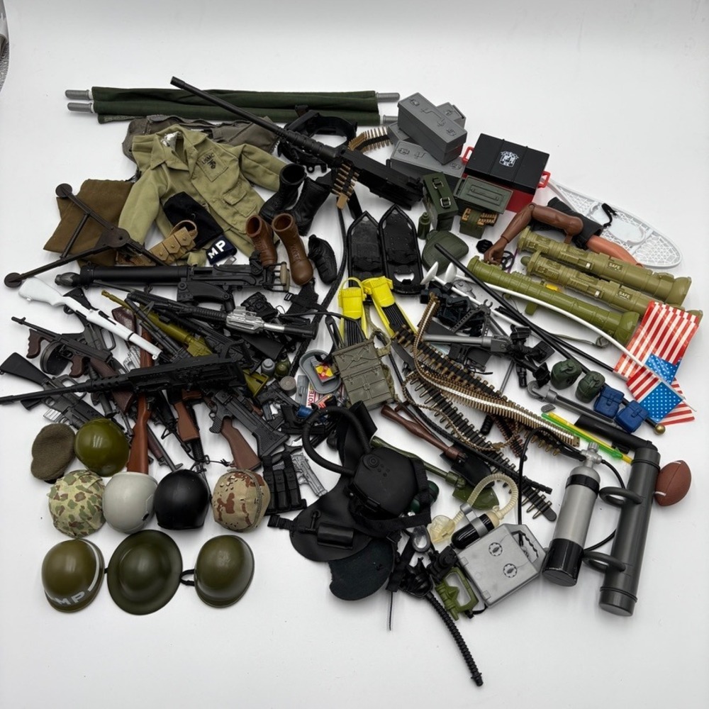 Huge Lot 12" GI Joe & GI Joe Clone Accessories 1990s Guns Helmets Ammo Gear 3lbs